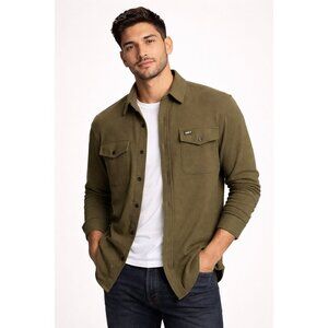 Ghost Men’s Large Olive Button Up Shirt Stretch Utility Casual Shacket
